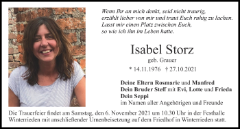 Traueranzeige von Isabel Storz von Memminger Zeitung