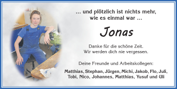 Traueranzeige von Jonas  von Mindelheimer Zeitung