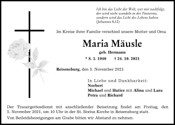 Traueranzeige von Maria Mäusle von Günzburger Zeitung