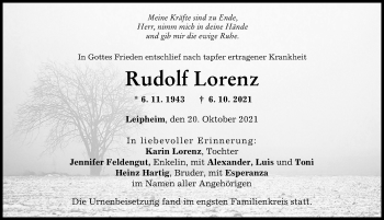 Traueranzeige von Rudolf Lorenz von Günzburger Zeitung