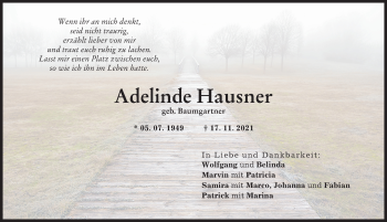 Traueranzeige von Adelinde Hausner von Neuburger Rundschau