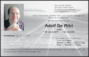 Traueranzeige von Adolf De Mitri von Donau Zeitung
