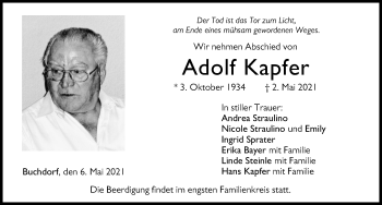 Traueranzeige von Adolf Kapfer von Donauwörther Zeitung