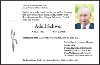 Traueranzeige von Adolf Schwer von Mindelheimer Zeitung
