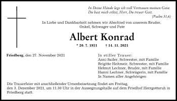 Traueranzeige von Albert Konrad von Friedberger Allgemeine, Augsburger Allgemeine