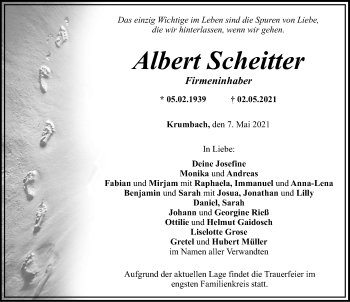 Traueranzeige von Albert Scheitter von Mittelschwäbische Nachrichten