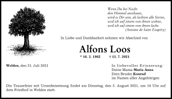 Traueranzeige von Alfons Loos von Augsburg-Land