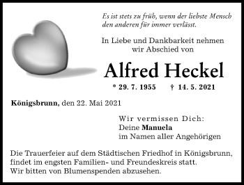 Traueranzeige von Alfred Heckel von Donauwörther Zeitung