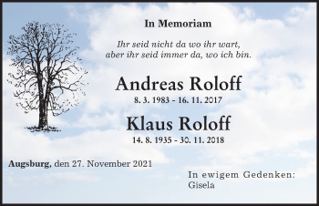 Traueranzeige von Andreas Roloff von Augsburger Allgemeine