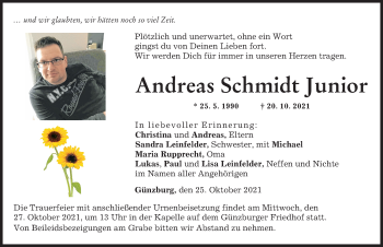 Traueranzeige von Andreas Schmidt von Günzburger Zeitung
