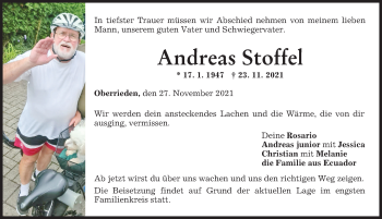 Traueranzeige von Andreas Stoffel von Mindelheimer Zeitung