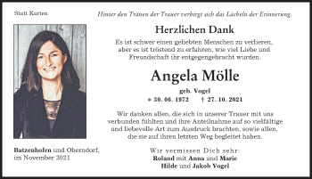 Traueranzeige von Angela Mölle von Donauwörther Zeitung