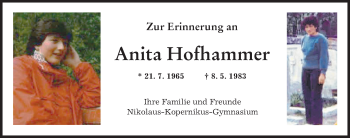 Traueranzeige von Anita Hofhammer von Neu-Ulmer Zeitung
