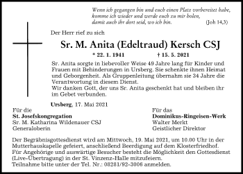 Traueranzeige von Anita Kersch von Mittelschwäbische Nachrichten