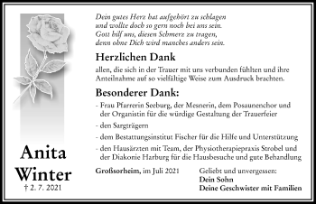 Traueranzeige von Anita Winter von Rieser Nachrichten