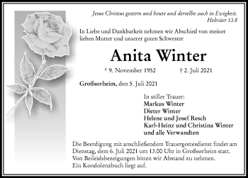 Traueranzeige von Anita Winter von Rieser Nachrichten