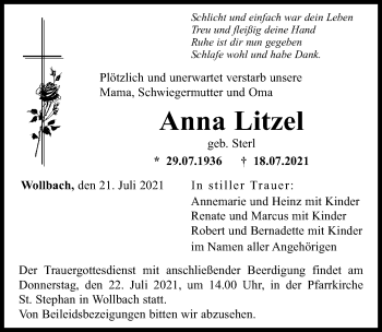 Traueranzeige von Anna Litzel von Augsburg-Land