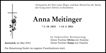 Traueranzeige von Anna Meitinger von Augsburg-Land
