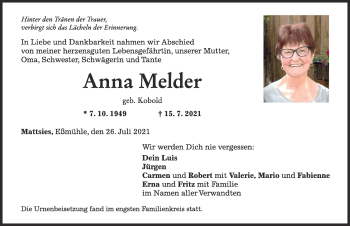 Traueranzeige von Anna Melder von Mindelheimer Zeitung