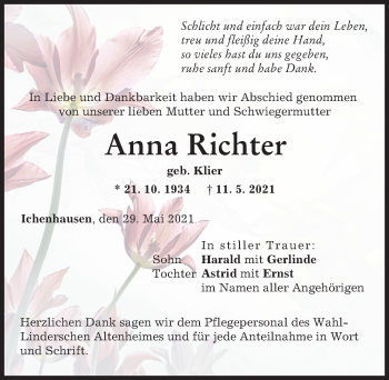 Traueranzeige von Anna Richter von Günzburger Zeitung