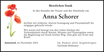Traueranzeige von Anna Schorer von Günzburger Zeitung