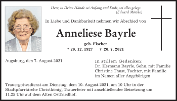 Traueranzeige von Anneliese Bayrle von Augsburger Allgemeine