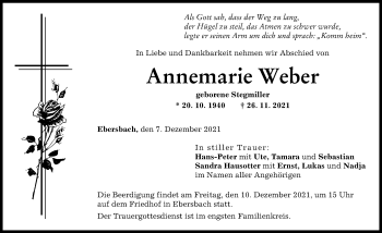 Traueranzeige von Annemarie Weber von Günzburger Zeitung