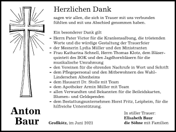 Traueranzeige von Anton Baur von Günzburger Zeitung