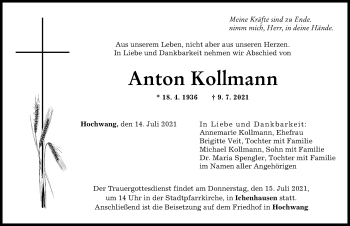 Traueranzeige von Anton Kollmann von Günzburger Zeitung
