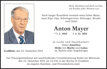 Traueranzeige von Anton Mayer von Günzburger Zeitung