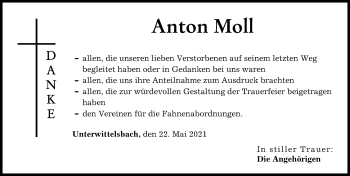 Traueranzeige von Anton Moll von Aichacher Nachrichten