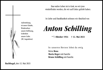 Traueranzeige von Anton Schilling von Donau Zeitung