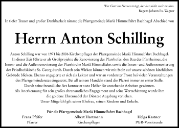 Traueranzeige von Anton Schilling von Donau Zeitung