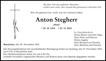 Traueranzeige von Anton Stegherr von Augsburg-Land