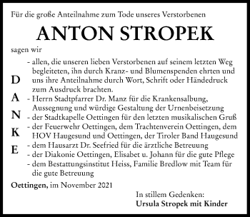 Traueranzeige von Anton Stropek von Rieser Nachrichten