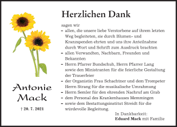 Traueranzeige von Antonie Mack von Illertisser Zeitung