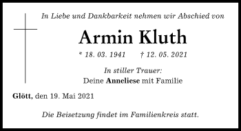 Traueranzeige von Armin Kluth von Donau Zeitung