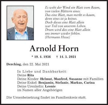 Traueranzeige von Arnold Horn von Friedberger Allgemeine