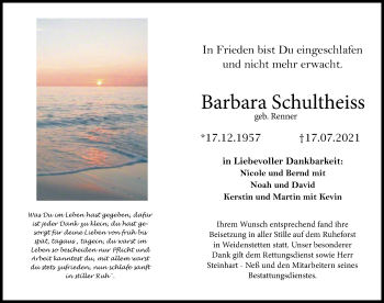 Traueranzeige von Barbara Schultheiss von Günzburger Zeitung