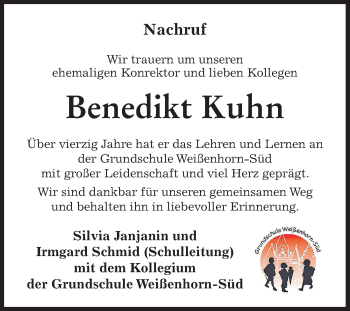 Traueranzeige von Benedikt Kuhn von Neu-Ulmer Zeitung