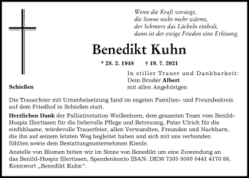 Traueranzeige von Benedikt Kuhn von Neu-Ulmer Zeitung