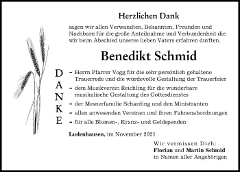 Traueranzeige von Benedikt Schmid von Landsberger Tagblatt