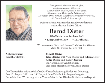 Traueranzeige von Bernd Dieter von Friedberger Allgemeine