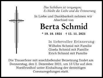 Traueranzeige von Berta Schmid von Augsburger Allgemeine