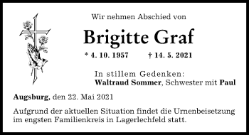 Traueranzeige von Brigitte Graf von Schwabmünchner Allgemeine