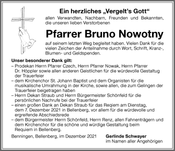 Traueranzeige von Bruno Nowotny von Memminger Zeitung