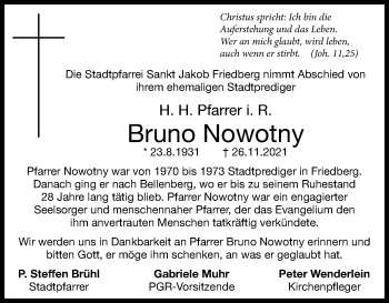 Traueranzeige von Bruno Nowotny von Friedberger Allgemeine