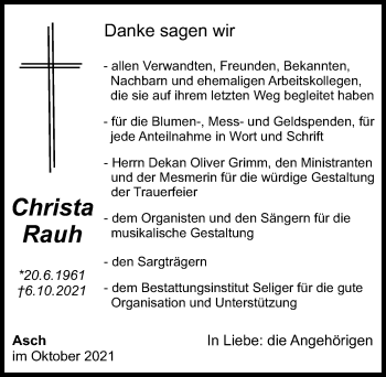 Traueranzeige von Christa Rauh von Landsberger Tagblatt