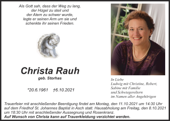 Traueranzeige von Christa Rauh von Landsberger Tagblatt
