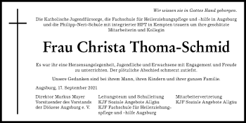 Traueranzeige von Christa Thoma-Schmid von Allgäuer Zeitung,Kempten